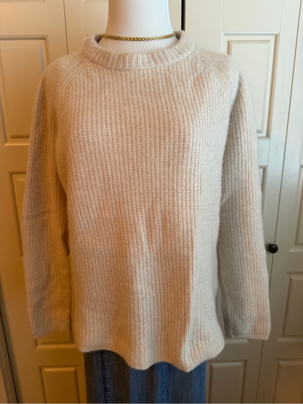 Jenni Kayne cashmere Cream Ribbed Knit Sweater